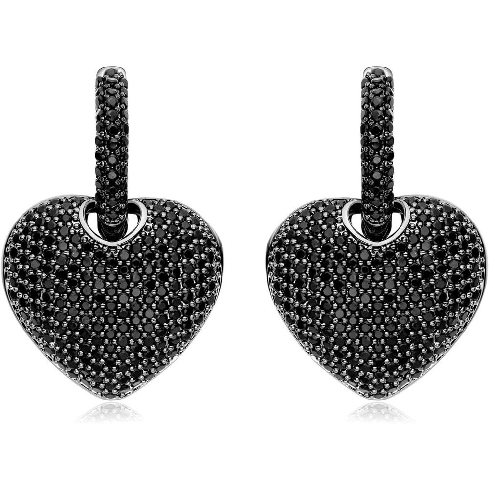 Sterling Silver Pink Heart Dangle Hoop Earrings with Crystals, Women Gift